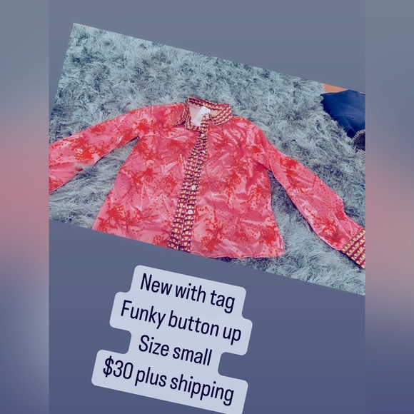 Funky button up silky top - Picture 1 of 1